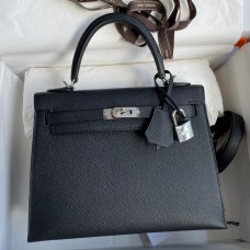 Hermes Kelly Sellier 25 Handmade Bag In Black Epsom Calfskin Hermes Kelly Sellier 25 Handmade Bag In Black Epsom Calfskin