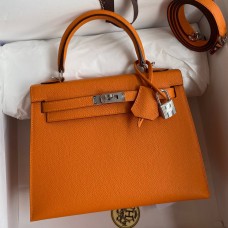 Hermes Kelly Sellier 25 Handmade Bag In Orange Epsom Calfskin Hermes Kelly Sellier 25 Handmade Bag In Orange Epsom Calfskin
