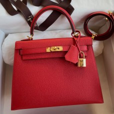 Hermes Kelly Sellier 25 Handmade Bag In Red Epsom Calfskin Hermes Kelly Sellier 25 Handmade Bag In Red Epsom Calfskin