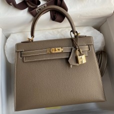 Hermes Kelly Sellier 25 Handmade Bag In Taupe Epsom Calfskin Hermes Kelly Sellier 25 Handmade Bag In Taupe Epsom Calfskin