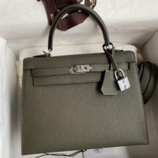 Hermes Kelly Sellier 25 Handmade Bag In Vert De Gris Epsom Calfskin Hermes Kelly Sellier 25 Handmade Bag In Vert De Gris Epsom Calfskin