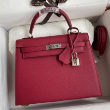 Hermes Kelly Sellier 25 Handmade Bag In Ruby Epsom Calfskin Hermes Kelly Sellier 25 Handmade Bag In Ruby Epsom Calfskin