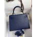 Hermes Kelly Sellier 25 Handmade Bag In Blue Iris Ostrich Leather Hermes Kelly Sellier 25 Handmade Bag In Blue Iris Ostrich Leather