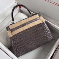 Hermes Kelly Retourne 25 Handmade Bag In Taupe Crocodile Niloticus Shiny Skin Hermes Kelly Retourne 25 Handmade Bag In Taupe Crocodile Niloticus Shiny Skin