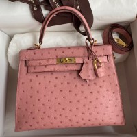 Hermes Kelly Sellier 25 Handmade Bag In Terre Cuite Ostrich Leather Hermes Kelly Sellier 25 Handmade Bag In Terre Cuite Ostrich Leather