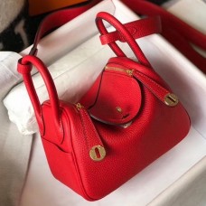 Hermes Lindy Mini Bag In Red Clemence Leather GHW Hermes Lindy Mini Bag In Red Clemence Leather GHW