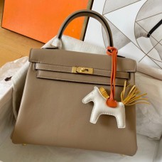 Hermes Kelly Retourne 25 Handmade Bag In Grey Swift Calfskin Hermes Kelly Retourne 25 Handmade Bag In Grey Swift Calfskin