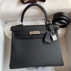 Hermes Kelly Retourne 25 Handmade Bag In Black Swift Calfskin Hermes Kelly Retourne 25 Handmade Bag In Black Swift Calfskin