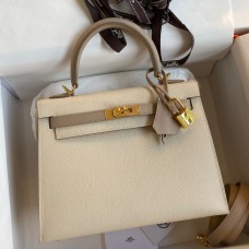 Hermes Kelly Sellier 25 Bicolor Bag in Craie and Trench Epsom Calfskin Hermes Kelly Sellier 25 Bicolor Bag in Craie and Trench Epsom Calfskin