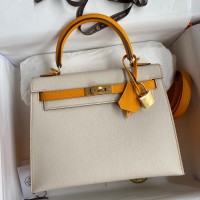 Hermes Kelly Sellier 25 Bicolor Bag in Craie and Yellow Epsom Calfskin Hermes Kelly Sellier 25 Bicolor Bag in Craie and Yellow Epsom Calfskin