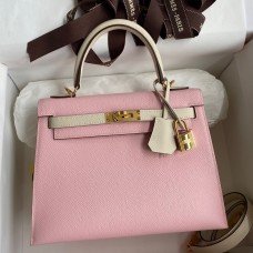 Hermes Kelly Sellier 25 Bicolor Bag in Rose Sakura and Craie Epsom Calfskin Hermes Kelly Sellier 25 Bicolor Bag in Rose Sakura and Craie Epsom Calfskin