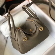 Hermes Lindy Mini Bag In Taupe Clemence Leather GHW Hermes Lindy Mini Bag In Taupe Clemence Leather GHW