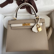 Hermes Kelly Sellier 25 Bicolor Bag in Trench and Craie Epsom Calfskin Hermes Kelly Sellier 25 Bicolor Bag in Trench and Craie Epsom Calfskin