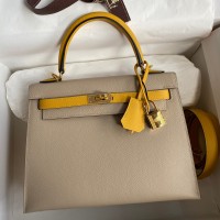 Hermes Kelly Sellier 25 Bicolor Bag in Trench and Yellow Epsom Calfskin Hermes Kelly Sellier 25 Bicolor Bag in Trench and Yellow Epsom Calfskin
