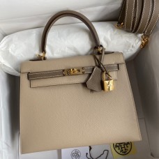 Hermes Kelly Sellier 25 Bicolor Bag in Trench and Taupe Epsom Calfskin Hermes Kelly Sellier 25 Bicolor Bag in Trench and Taupe Epsom Calfskin
