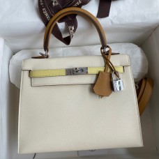 Hermes Kelly Sellier 25 Tricolor Bag in Craie/Sesame/Yellow Epsom Calfskin Hermes Kelly Sellier 25 Tricolor Bag in Craie/Sesame/Yellow Epsom Calfskin