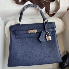Hermes Kelly Retourne 25 Handmade Bag In Blue Saphir Clemence Leather Hermes Kelly Retourne 25 Handmade Bag In Blue Saphir Clemence Leather