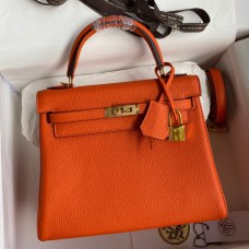 Hermes Kelly Retourne 25 Handmade Bag In Orange Clemence Leather Hermes Kelly Retourne 25 Handmade Bag In Orange Clemence Leather