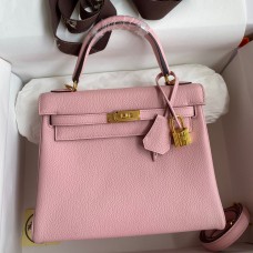Hermes Kelly Retourne 25 Handmade Bag In Rose Sakura Clemence Leather Hermes Kelly Retourne 25 Handmade Bag In Rose Sakura Clemence Leather