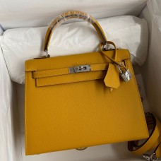 Hermes Kelly Sellier 25 Handmade Bag In Jaune Ambre Epsom Calfskin Hermes Kelly Sellier 25 Handmade Bag In Jaune Ambre Epsom Calfskin