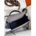 Hermes Kelly Sellier 25 Bicolor Bag in Gris Agate and Blue Ostrich Leather Hermes Kelly Sellier 25 Bicolor Bag in Gris Agate and Blue Ostrich Leather