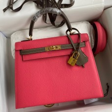 Hermes Kelly Sellier 25 Bicolor Bag in Rose Extremea nd Taupe Epsom Calfskin Hermes Kelly Sellier 25 Bicolor Bag in Rose Extremea nd Taupe Epsom Calfskin