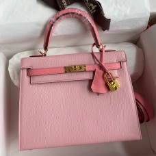 Hermes Kelly Sellier 25 Bicolor Bag in Rose Confetti and Lipstick Mysore Goatskin Hermes Kelly Sellier 25 Bicolor Bag in Rose Confetti and Lipstick Mysore Goatskin