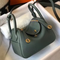 Hermes Lindy Mini Bag In Vert Amande Clemence Leather GHW Hermes Lindy Mini Bag In Vert Amande Clemence Leather GHW