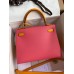 Hermes Kelly Sellier 28 Bicolor Bag in Rose Lipstick and Yellow Epsom Calfskin Hermes Kelly Sellier 28 Bicolor Bag in Rose Lipstick and Yellow Epsom Calfskin