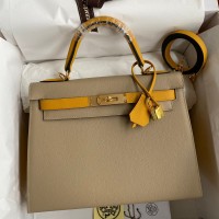 Hermes Kelly Sellier 28 Bicolor Bag in Trench and Yellow Epsom Calfskin Hermes Kelly Sellier 28 Bicolor Bag in Trench and Yellow Epsom Calfskin