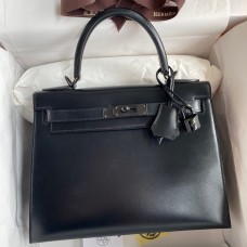 Hermes Kelly Sellier 28 Handmade Bag In Black Box Calfskin Hermes Kelly Sellier 28 Handmade Bag In Black Box Calfskin
