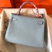 Hermes Kelly Retourne 28 Handmade Bag In Blue Lin Clemence Leather Hermes Kelly Retourne 28 Handmade Bag In Blue Lin Clemence Leather