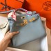 Hermes Kelly Retourne 28 Handmade Bag In Blue Lin Clemence Leather Hermes Kelly Retourne 28 Handmade Bag In Blue Lin Clemence Leather