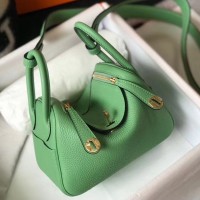 Hermes Lindy Mini Bag In Vert Criquet Clemence Leather GHW Hermes Lindy Mini Bag In Vert Criquet Clemence Leather GHW