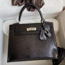 Hermes Kelly Sellier 25 Handmade Bag In Black Lizard Leather Hermes Kelly Sellier 25 Handmade Bag In Black Lizard Leather