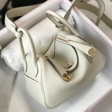 Hermes Lindy Mini Bag In White Clemence Leather GHW Hermes Lindy Mini Bag In White Clemence Leather GHW