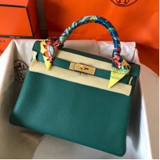 Hermes Kelly Retourne 28 Handmade Bag In Malachite Clemence Leather Hermes Kelly Retourne 28 Handmade Bag In Malachite Clemence Leather