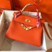 Hermes Kelly Retourne 28 Handmade Bag In Orange Clemence Leather Hermes Kelly Retourne 28 Handmade Bag In Orange Clemence Leather