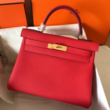 Hermes Kelly Retourne 28 Handmade Bag In Red Clemence Leather Hermes Kelly Retourne 28 Handmade Bag In Red Clemence Leather
