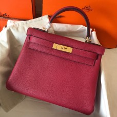 Hermes Kelly Retourne 28 Handmade Bag In Ruby Clemence Leather Hermes Kelly Retourne 28 Handmade Bag In Ruby Clemence Leather