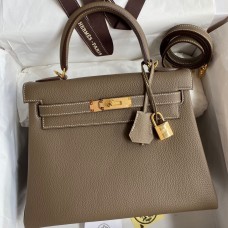 Hermes Kelly Retourne 28 Handmade Bag In Taupe Clemence Leather Hermes Kelly Retourne 28 Handmade Bag In Taupe Clemence Leather