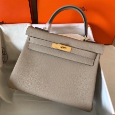 Hermes Kelly Retourne 28 Handmade Bag In Tourterelle Clemence Leather Hermes Kelly Retourne 28 Handmade Bag In Tourterelle Clemence Leather