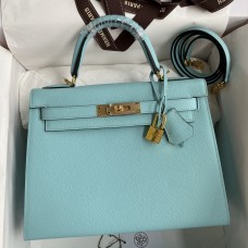Hermes Kelly Sellier 28 Handmade Bag In Blue Atoll Epsom Calfskin Hermes Kelly Sellier 28 Handmade Bag In Blue Atoll Epsom Calfskin