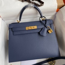 Hermes Kelly Sellier 28 Handmade Bag In Blue Saphir Epsom Calfskin Hermes Kelly Sellier 28 Handmade Bag In Blue Saphir Epsom Calfskin