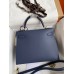 Hermes Kelly Sellier 28 Handmade Bag In Blue Saphir Epsom Calfskin