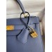 Hermes Kelly Sellier 28 Handmade Bag In Blue Saphir Epsom Calfskin