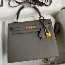 Hermes Kelly Sellier 28 Handmade Bag In Etain Epsom Calfskin Hermes Kelly Sellier 28 Handmade Bag In Etain Epsom Calfskin