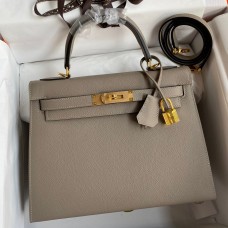 Hermes Kelly Sellier 28 Handmade Bag In Gris Asphalt Epsom Calfskin Hermes Kelly Sellier 28 Handmade Bag In Gris Asphalt Epsom Calfskin