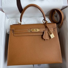Hermes Kelly Sellier 28 Handmade Bag In Gold Epsom Calfskin Hermes Kelly Sellier 28 Handmade Bag In Gold Epsom Calfskin