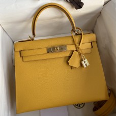 Hermes Kelly Sellier 28 Handmade Bag In Jaune Ambre Epsom Calfskin Hermes Kelly Sellier 28 Handmade Bag In Jaune Ambre Epsom Calfskin